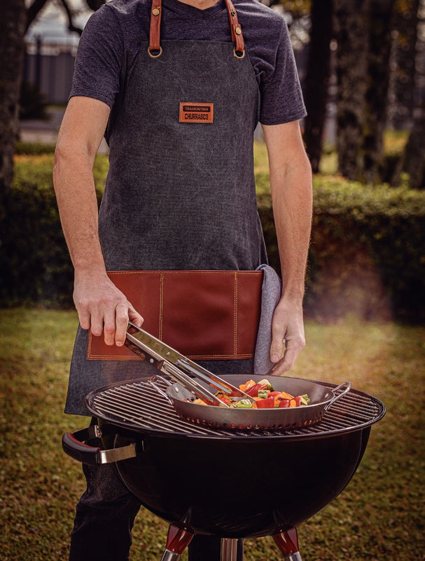 Load image into Gallery viewer, Tramontina Churrasco Black Fabric and Faux Leather Apron

