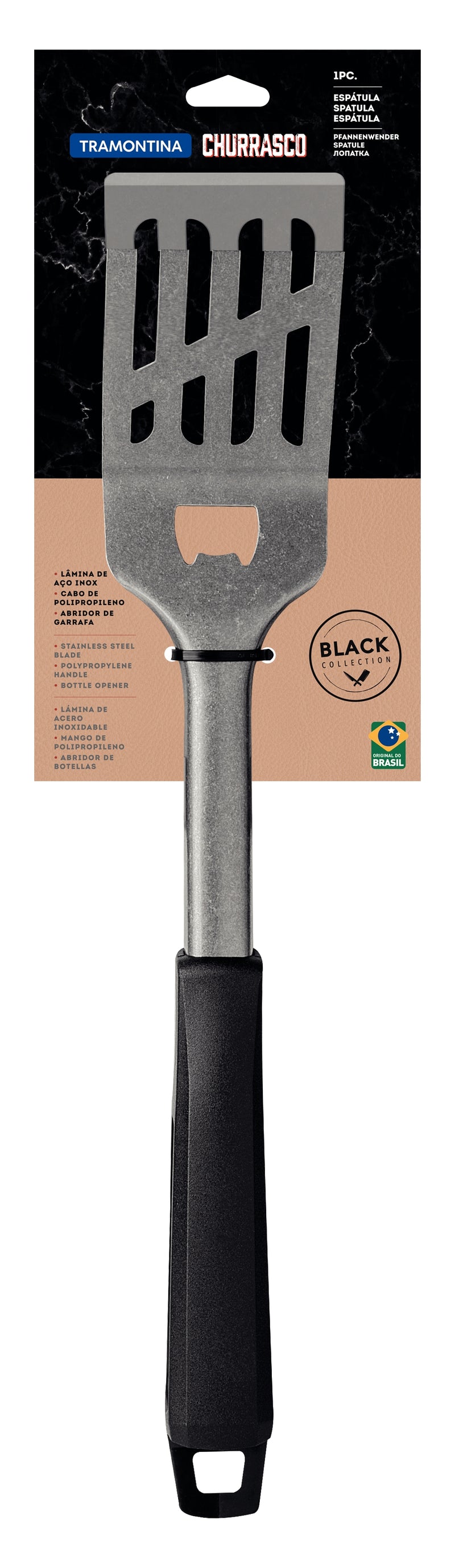 Load image into Gallery viewer, Tramontina Churrasco Black Spatula with a Stainless Steel Blade
