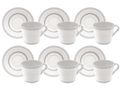 Tramontina Gabrielle 12-Piece Set of Decorated Porcelain Tea Cups and Saucers, 185 ml