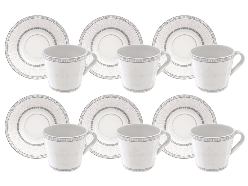 Load image into Gallery viewer, Tramontina Gabrielle 12-Piece Set of Decorated Porcelain Tea Cups and Saucers, 185 ml
