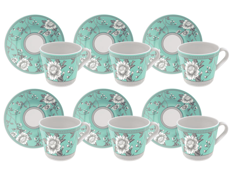Load image into Gallery viewer, Tramontina Helen 12-Piece Set of Decorated Porcelain Tea Cups and Saucers, 185 ml
