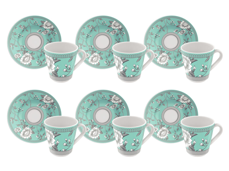 Load image into Gallery viewer, Tramontina Helen 12-Piece Set of Decorated Porcelain Coffee Cups and Saucers, 70 ml
