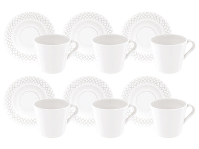 Tramontina Ingrid 12-Piece Set of Decorated Porcelain Tea Cups and Saucers, 185 ml