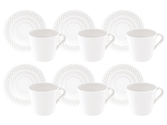 Tramontina Ingrid 12-Piece Set of Decorated Porcelain Tea Cups and Saucers, 185 ml