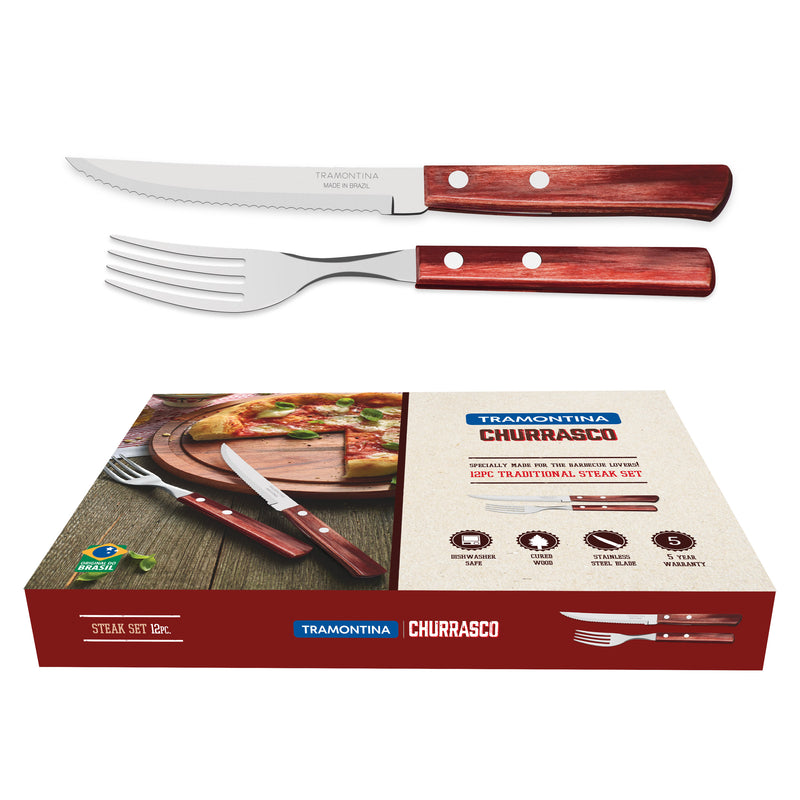 Load image into Gallery viewer, Tramontina Churrasco Traditional Steak Set, Polywood Red 12Pc
