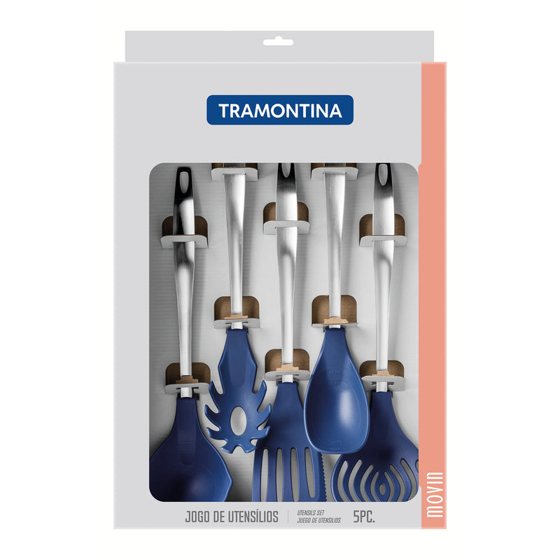 Load image into Gallery viewer, Tramontina Movin 5Pc Blue Nylon Utensil Set
