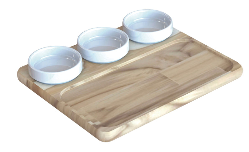 Load image into Gallery viewer, Tramontina Teak Wood Snack Set with Porcelain Pots, 4 pieces
