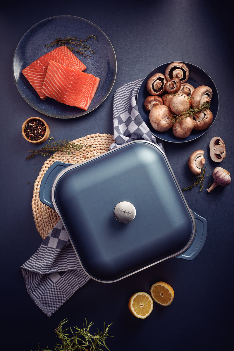 Load image into Gallery viewer, Tramontina Lyon Elemental Blue Forged Aluminum Square Casserole with Interior and Exterior Starflon High Performance Nonstick Coating 28 cm, 5.5 L
