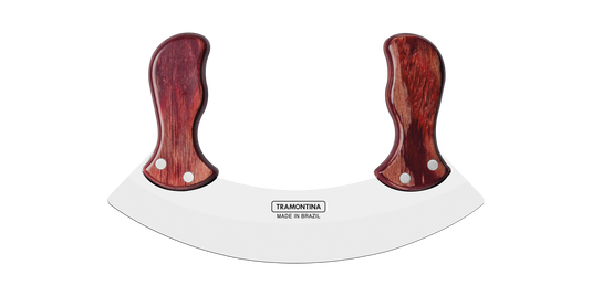 Tramontina Polywood Mezzaluna with Stainless-Steel Blade and Red Treated Wood Handles