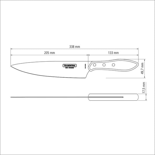 Tramontina Meat Knife with Stainless-Steel Blade and Treated Brown Polywood Handle 8"