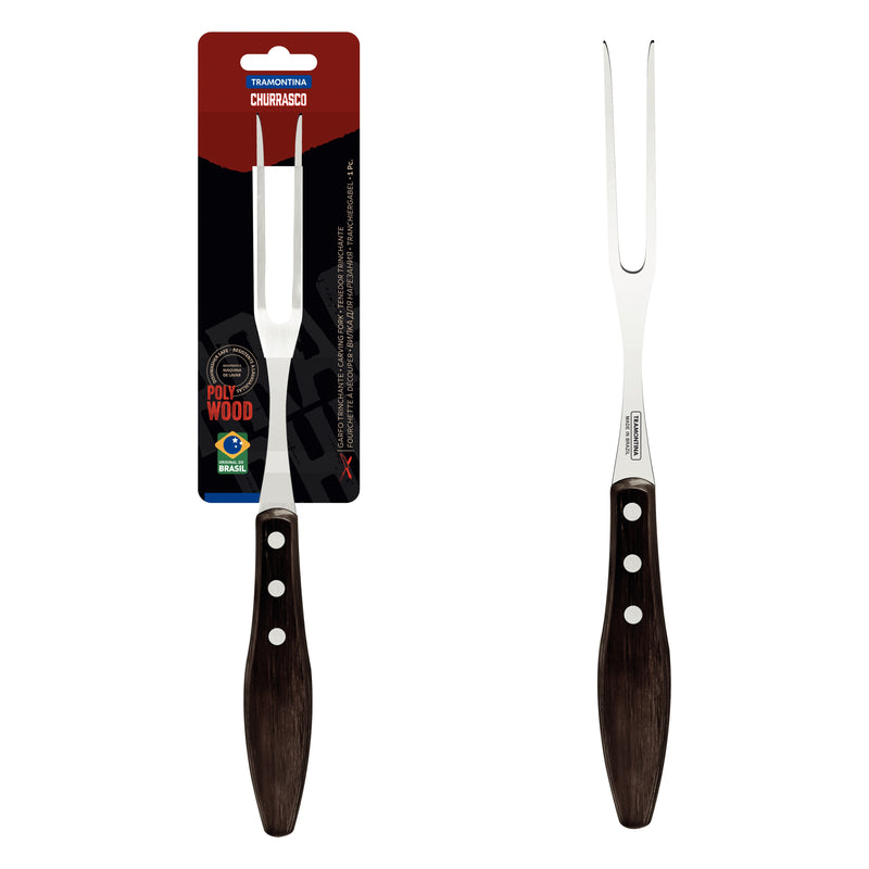 Load image into Gallery viewer, Tramontina Churrasco Carving Fork with Stainless-Steel Blade and Treated Brown Polywood Handl
