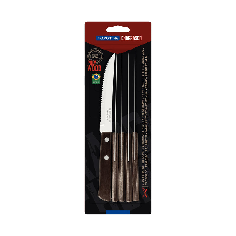 Load image into Gallery viewer, Tramontina 6-Piece Set of Steak Knives Brown Polywood Handles
