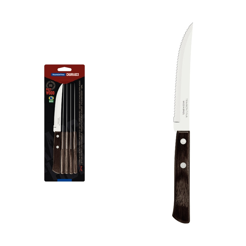 Load image into Gallery viewer, Tramontina 6-Piece Set of Steak Knives Brown Polywood Handles
