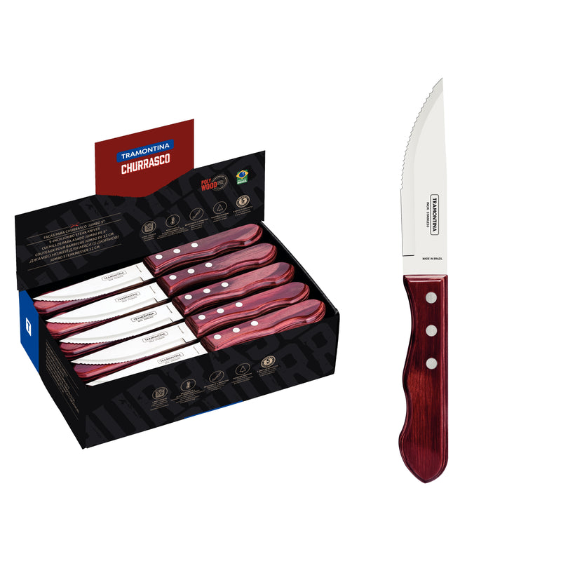 Load image into Gallery viewer, Tramontina Jumbo Steak Knife with Stainless-Steel Blade and Treated Red Polywood Handle 5&quot;
