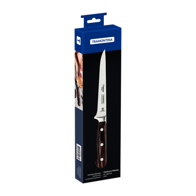 Load image into Gallery viewer, Tramontina Century Wood Boning Knife with Stainless-Steel Blade and Brown Treated-Wood Handle 6&quot;
