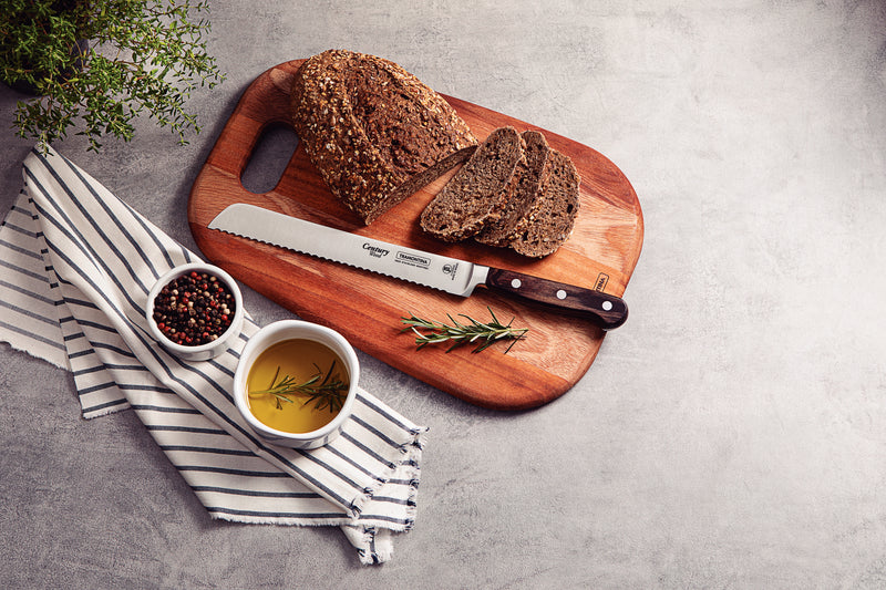 Load image into Gallery viewer, Tramontina Century Wood Bread Knife with Stainless-Steel Blade and Brown Treated-Wood Handle 8&quot;
