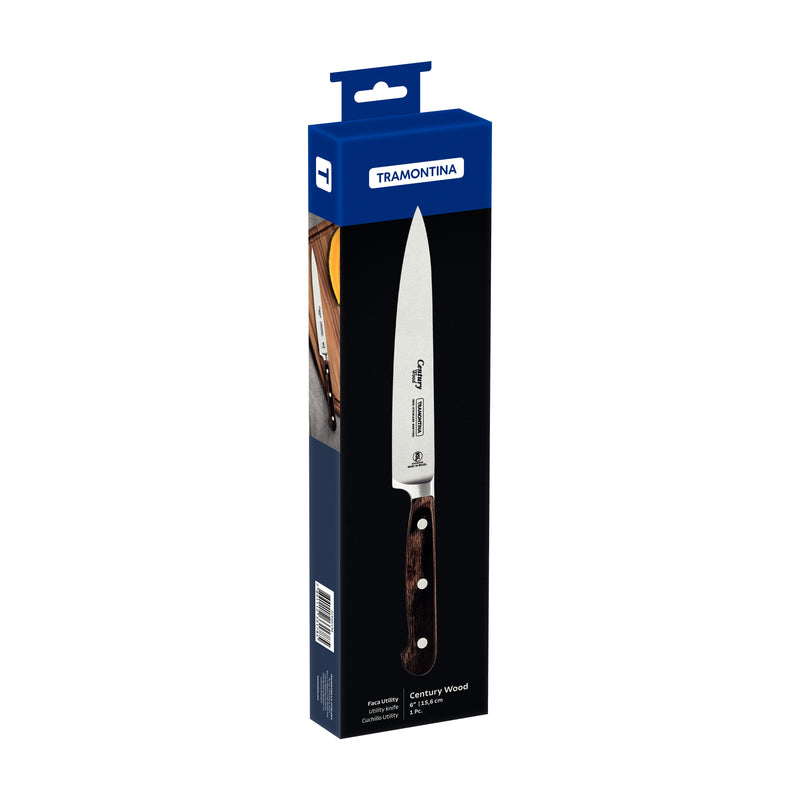 Load image into Gallery viewer, Tramontina Century Wood Utility Knife with Stainless-Steel Blade and Brown Treated-Wood Handle 6&quot;
