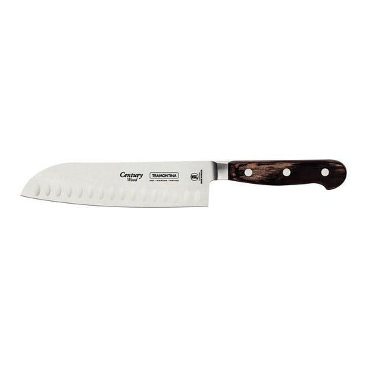 Tramontina Century Wood Santoku Knife with Stainless-Steel Blade and Brown Treated-Wood Handle 7"