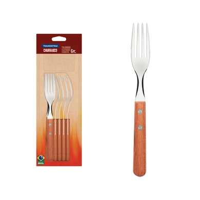 Tramontina Dynamic 6-Piece Set of Table Forks with Stainless-Steel Tines and Natural Wood Handles