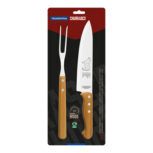 Tramontina 2-Piece Carving Set with Stainless-Steel Blades and Natural Wood Handles