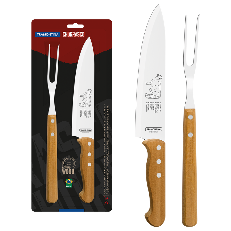 Load image into Gallery viewer, Tramontina 2-Piece Carving Set with Stainless-Steel Blades and Natural Wood Handles
