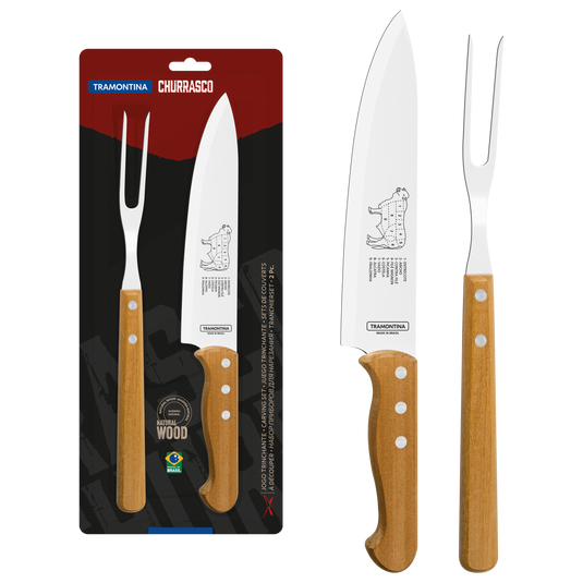 Tramontina 2-Piece Carving Set with Stainless-Steel Blades and Natural Wood Handles