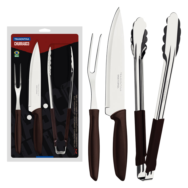 Load image into Gallery viewer, Tramontina Plenus 3-Piece Barbecue Kit with Stainless-Steel Blades and Brown Polypropylene Handles
