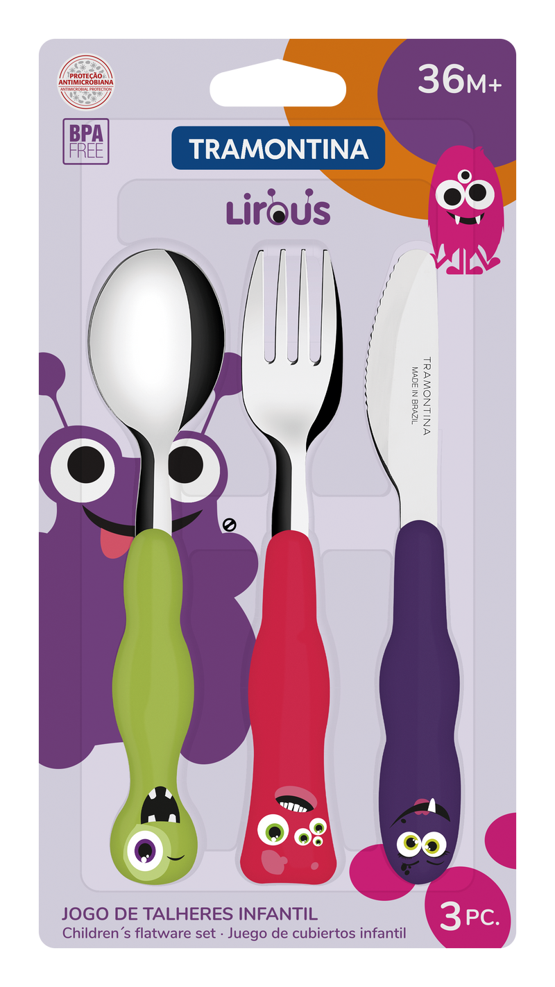 Load image into Gallery viewer, Tramontina Lirous 3-Piece Colorful Children&#39;s Flatware Set
