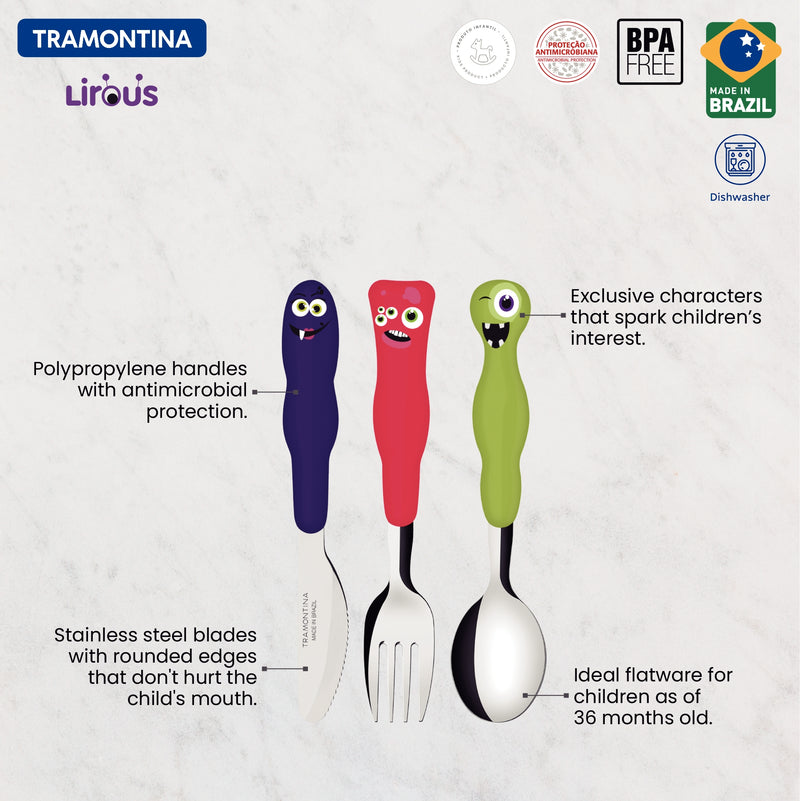 Load image into Gallery viewer, Tramontina Lirous 3-Piece Colorful Children&#39;s Flatware Set
