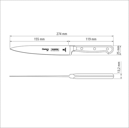 Tramontina Century 6" Utility knife with Stainless-Steel Blade and Black Polycarbonate Handle