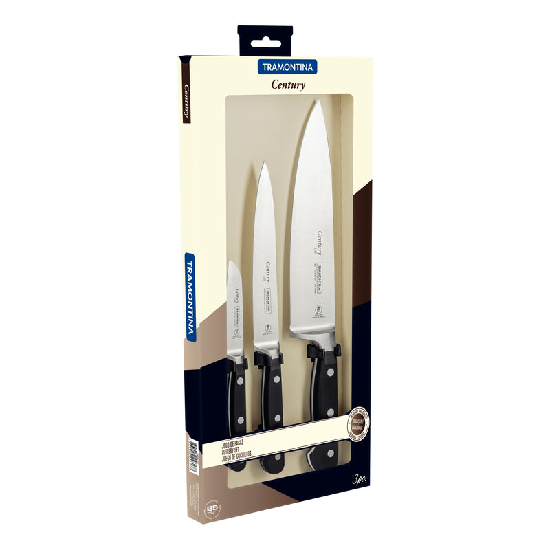 Load image into Gallery viewer, Tramontina Century 3-Piece Knife Set with Stainless-Steel Blade and Fiberglass-Reinforced Polycarbonate Handles
