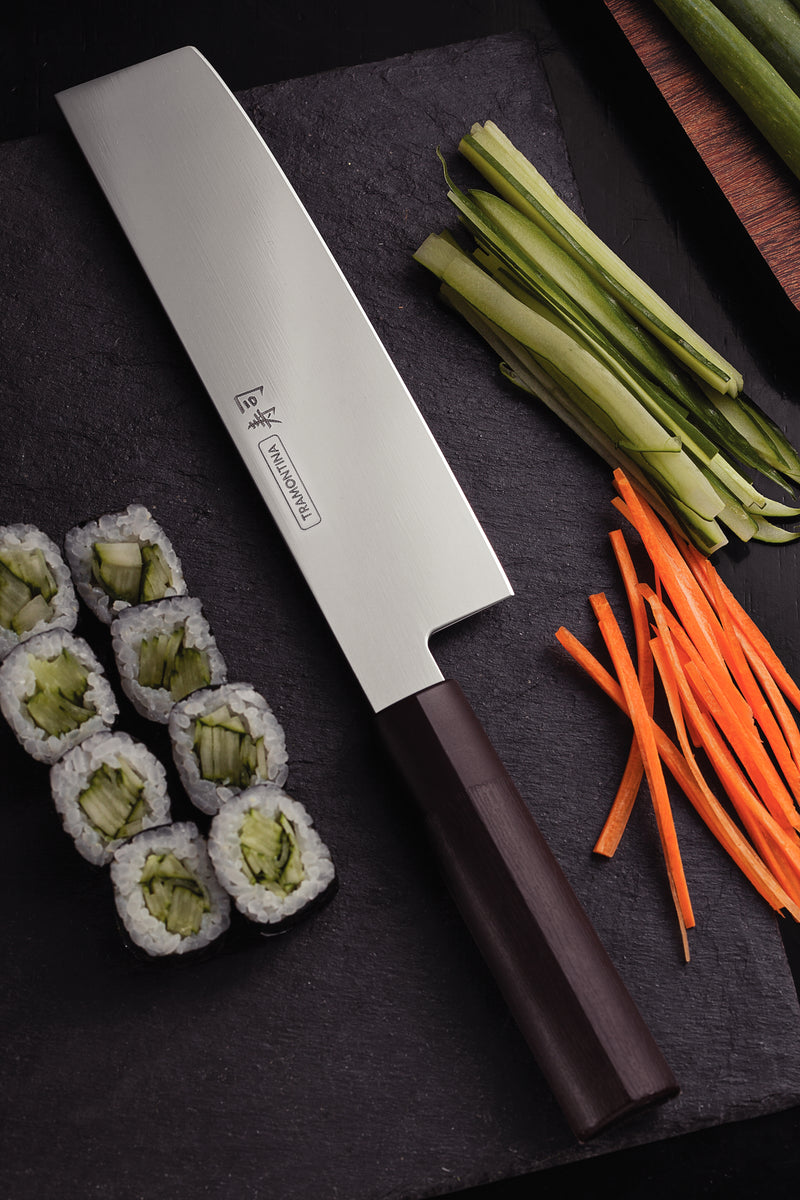 Load image into Gallery viewer, Tramontina Sushi 7&quot; stainless steel Nakiri knife with Nylon Handle
