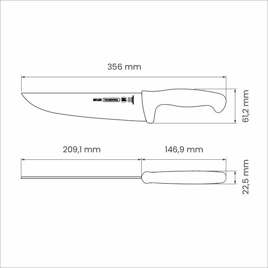 Tramontina Professional Meat Knife with Stainless-Steel Blade and White Polypropylene Handle 8"