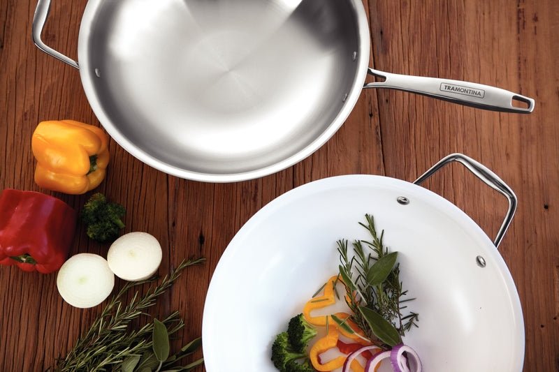 Load image into Gallery viewer, Tramontina Solar Ceramic Stainless Steel Wok with tri-ply base
