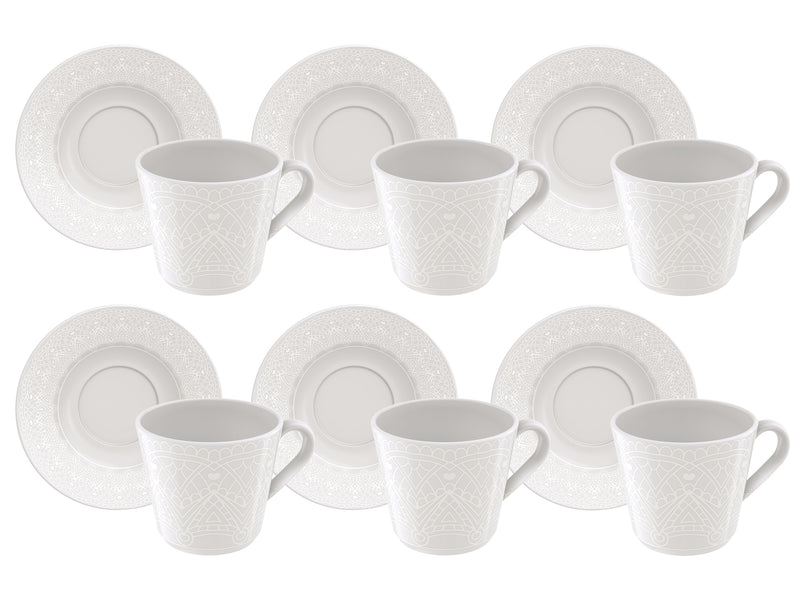 Load image into Gallery viewer, Tramontina Alicia 12-Piece Set of Decorated Porcelain Tea Cups and Saucers, 185 ml
