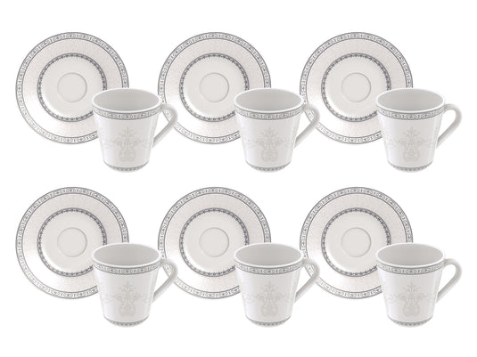 Tramontina Gabrielle 12-Piece Set of Decorated Porcelain Coffee Cups and Saucers, 70 ml