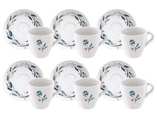 Tramontina Ana Flor 6-Piece Decorated Porcelain Cup and Saucer Set