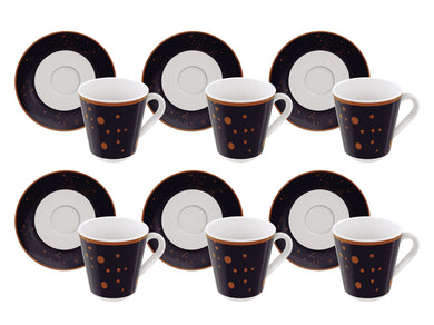 Tramontina Valentina 12-Piece Set of Decorated Porcelain Coffee Cups and Saucers, 70 ml