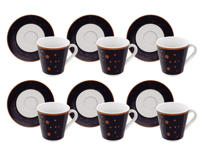 Load image into Gallery viewer, Tramontina Valentina 12-Piece Set of Decorated Porcelain Coffee Cups and Saucers, 70 ml
