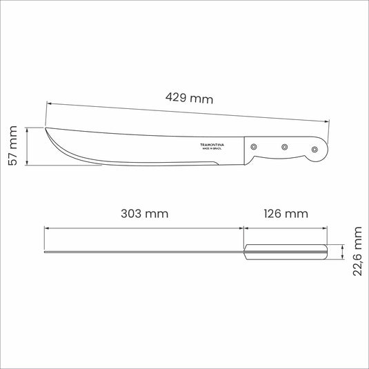 Tramontina 12" Machete with Carbon Steel Blade and Black Polypropylene Handle