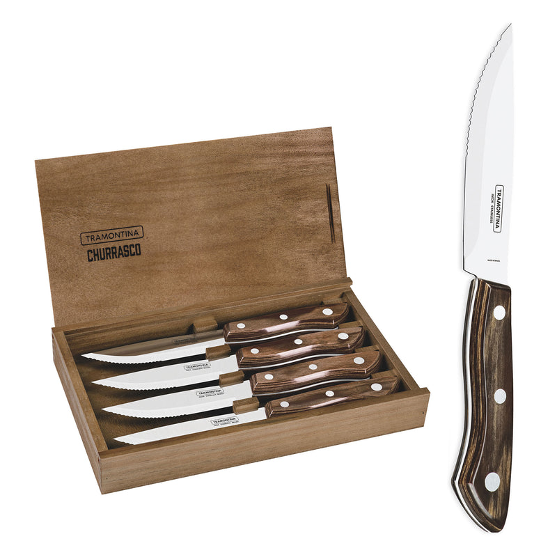 Load image into Gallery viewer, Tramontina Churrasco Premium Bueno Steak Knife Set, 4Pc FSC Certified
