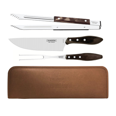 Tramontina Churrasco Carving Set with Leather Pouch, 4Pc