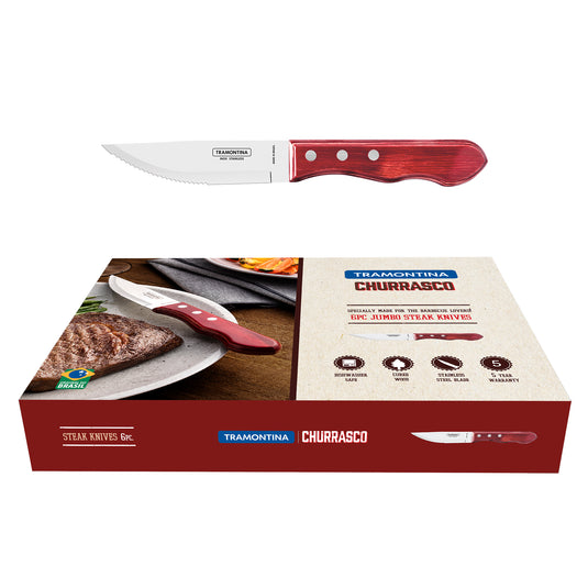 Tramontina Churrasco Jumbo Steak Knife Set, Polywood Red