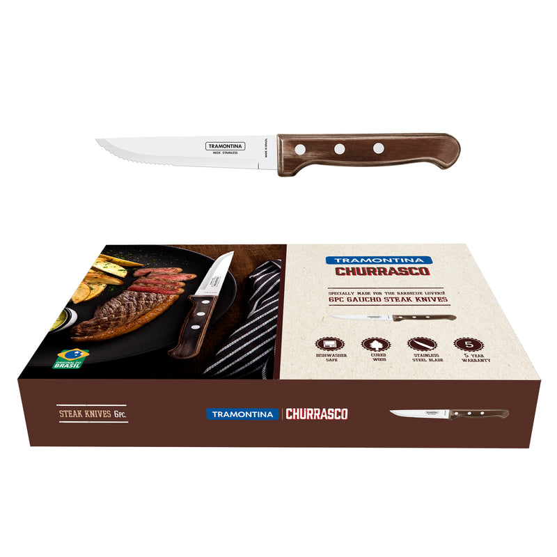 Load image into Gallery viewer, Tramontina Churrasco Gaucho Steak Knife Set, Polywood Brown
