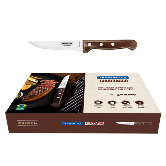 Tramontina Churrasco Gaucho Steak Knife Set, Polywood Brown