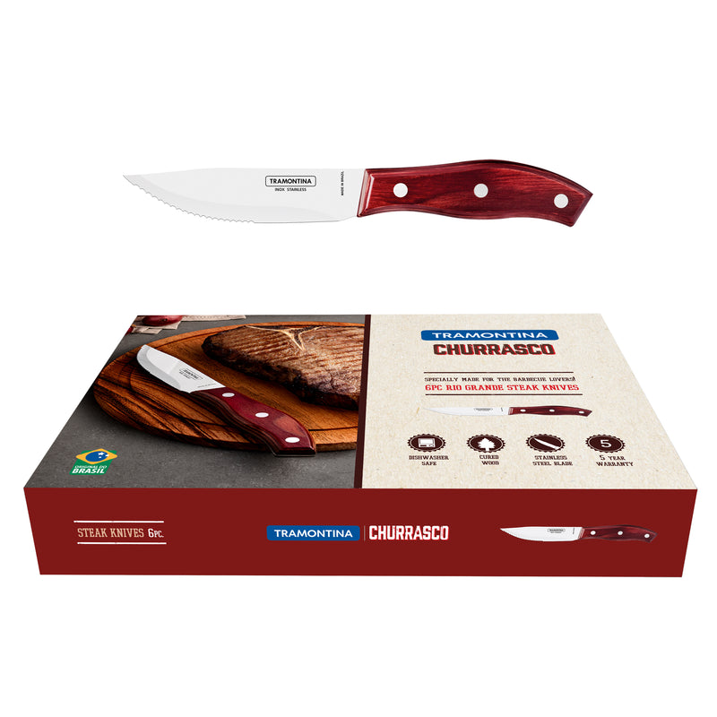 Load image into Gallery viewer, Tramontina Churrasco Rio Grande Steak Knife Set, Polywood Red 6Pc
