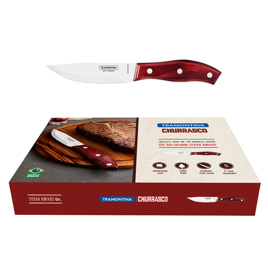 Tramontina Churrasco Rio Grande Steak Knife Set, Polywood Red 6Pc